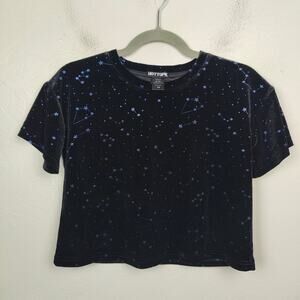 Hot Topic Constellation Velvet Crop Top Womens XS Black‎ Iridescent Stars Goth